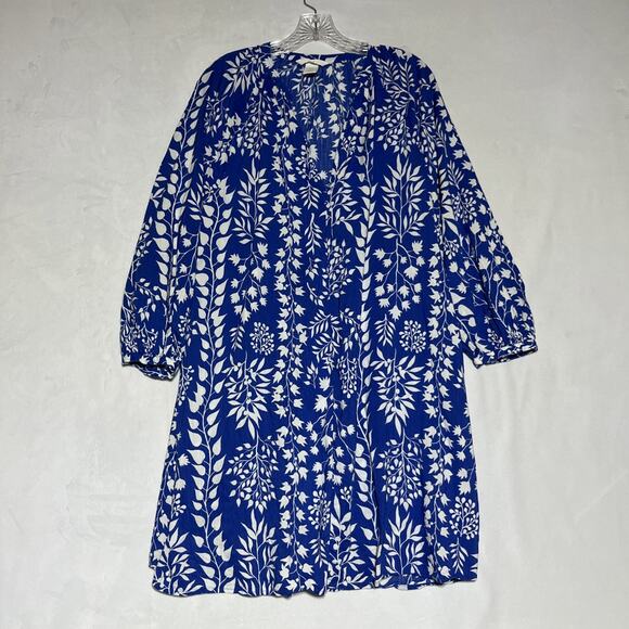 H&M Lightweight Oversized Dress Medium Blue White Floral Balloon Sleeve Flowy - Picture 1 of 11